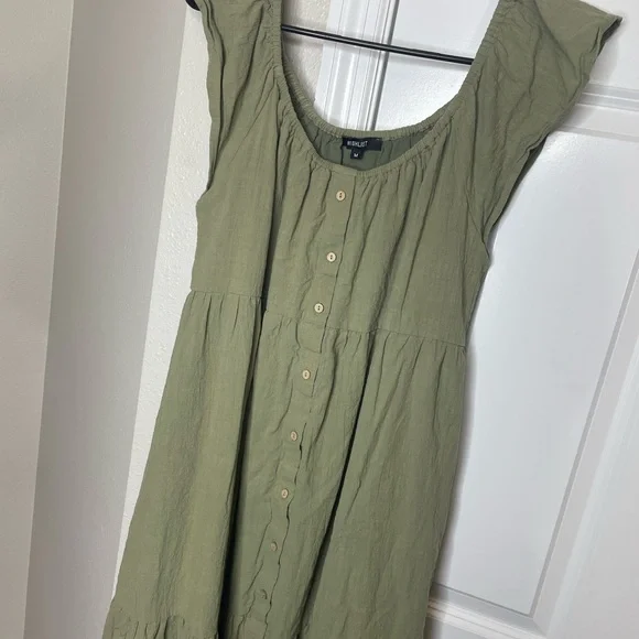 Wishlist Sage Green Cotton Button Front Midi Dress M - Picture 5 of 7